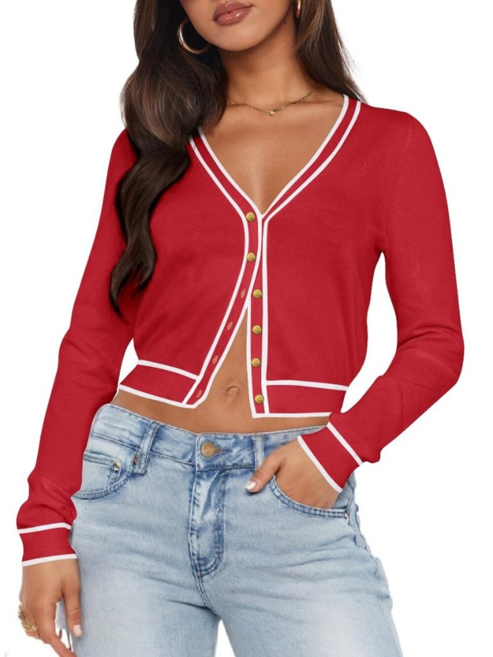 Cardigan Sweater Women's V Neck Tops Knit Crop Button Shirt Puff Sleeve Open
